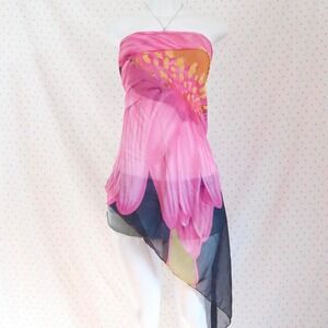 pink sheer floral scarf top handkerchief tube top y2k